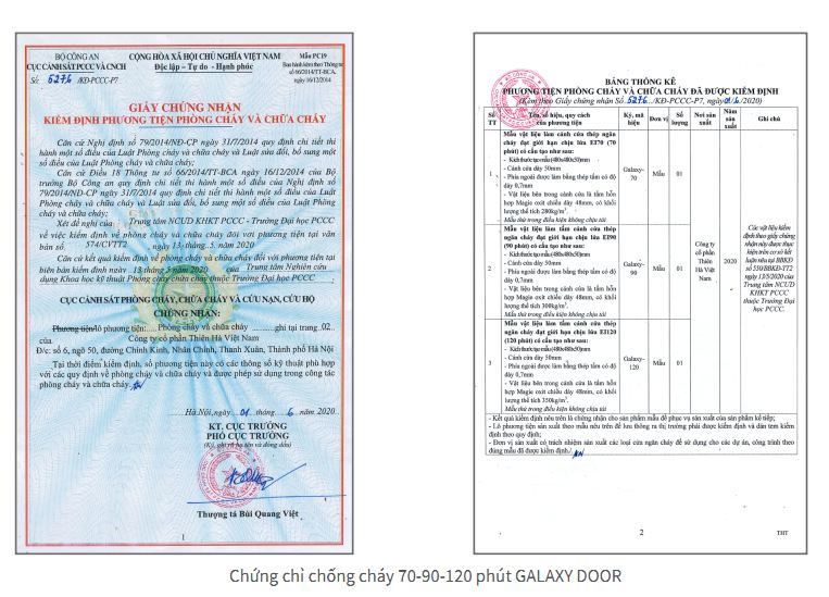 Chứng chỉ PCCC cửa thép Galaxy